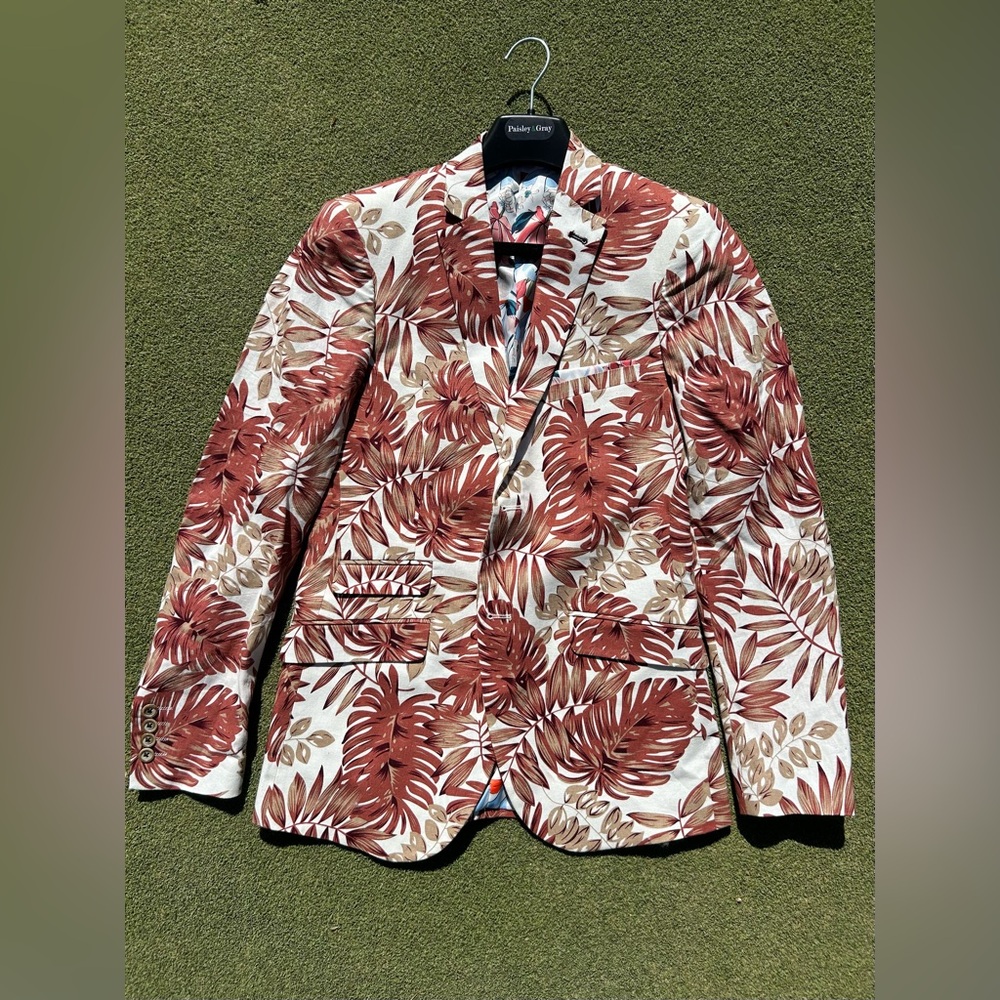 Paisley & Gray Dover Notch Jacket, Rust Floral, Slim Cut 36R